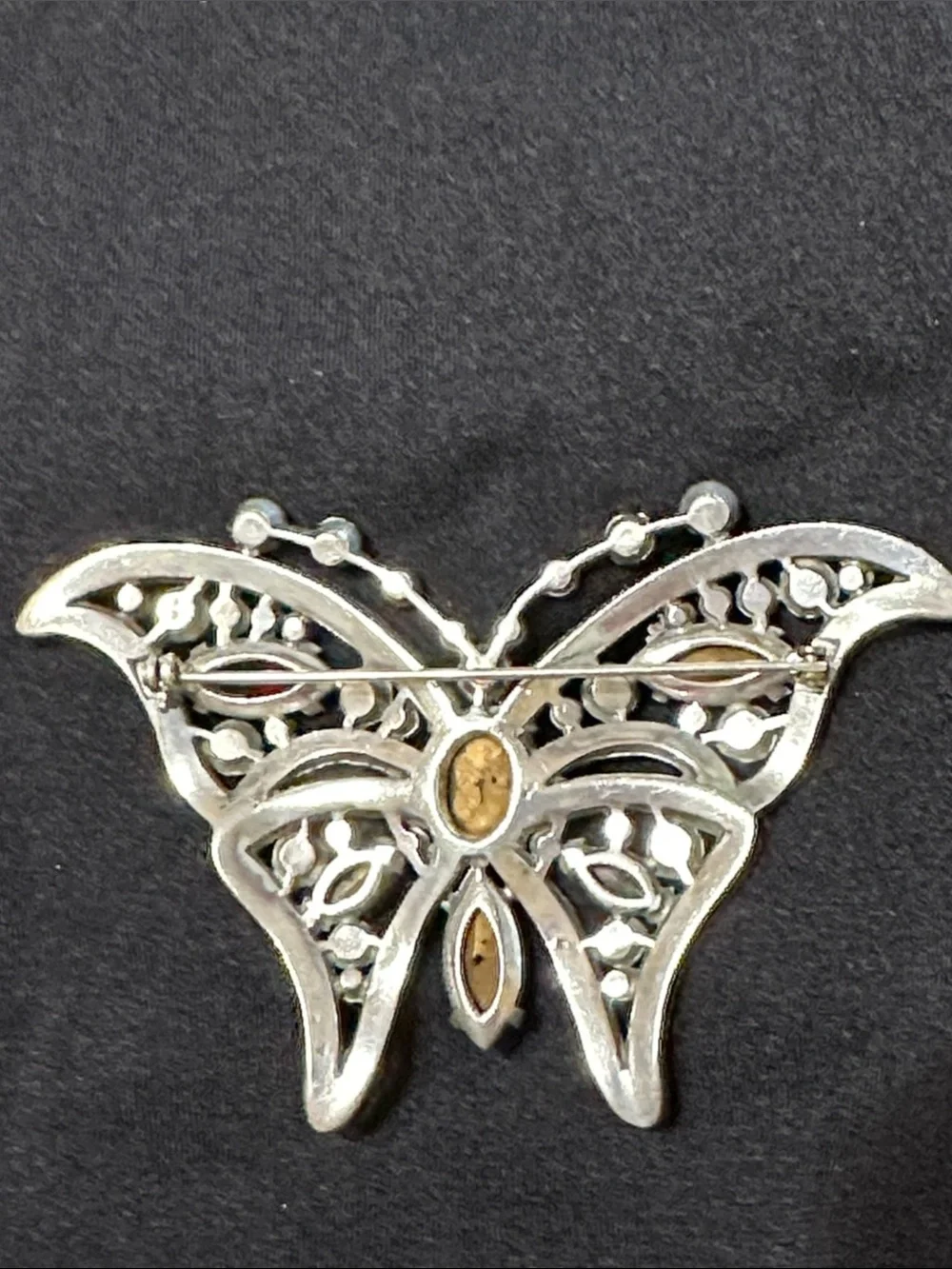 Pot Metal Butterfly Large Brooch w/Multicolor Prong set & Bezel set Rhinestones